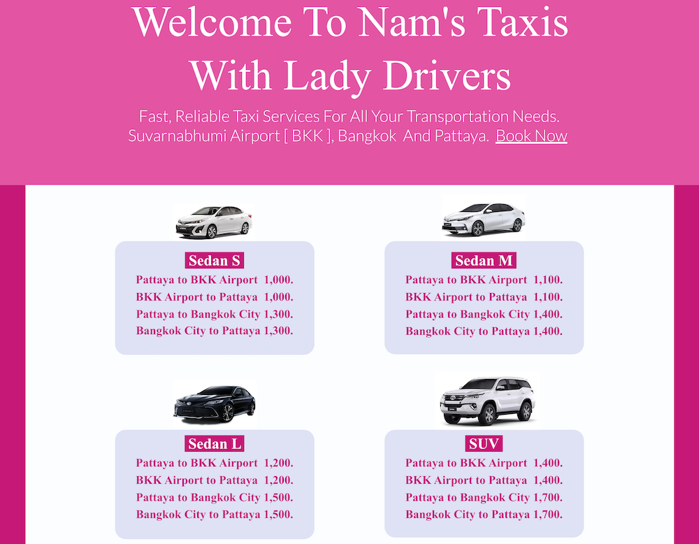 Nam's private taxi service from Bangkok to Pattaya