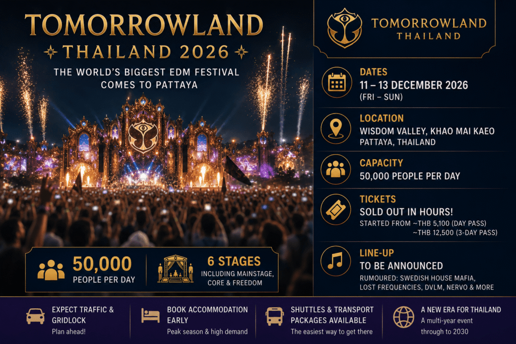 Tomorrowland Thailand 2026 Pattaya - Dates, location, tickets, lineup rumours, transport, traffic concerns, accommodation tips and what visitors should expect