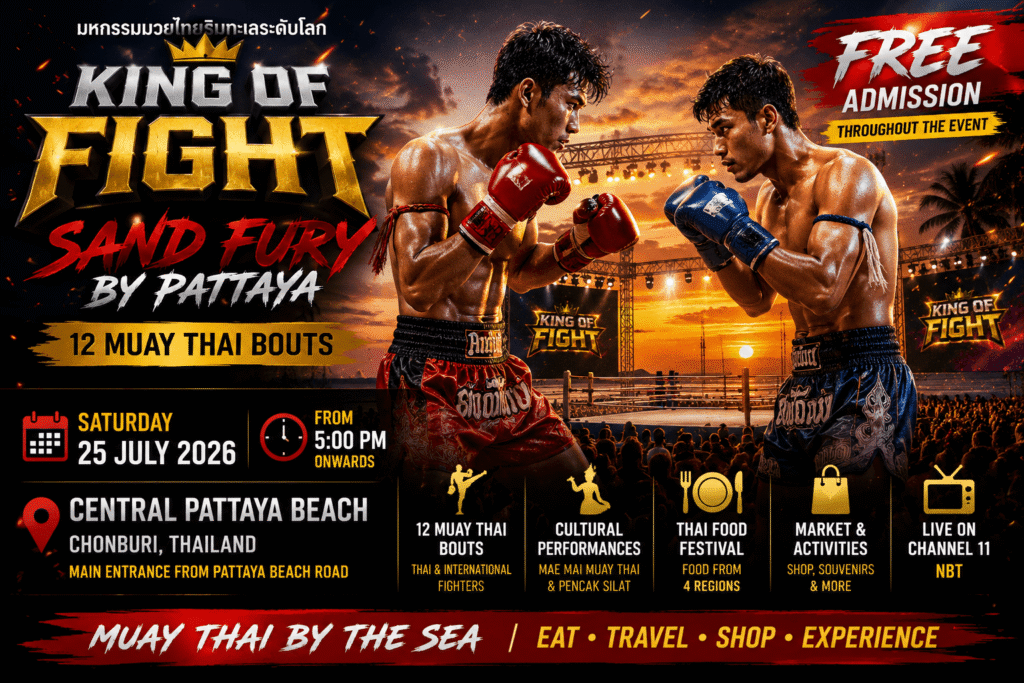 King of Fight Sand Fury is a Free Pattaya Beach Muay Thai Event on July 25 2026