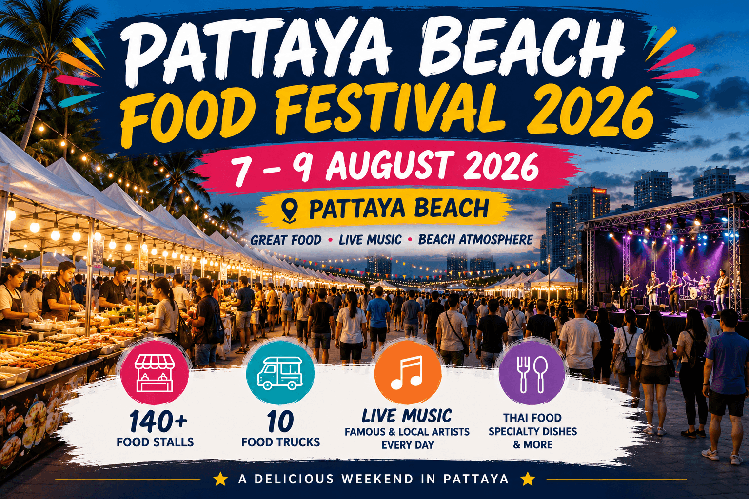 Pattaya Beach Food Festival 2026: 140 Food Stalls and Live Music Coming in August