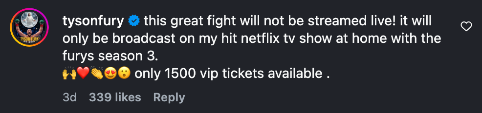 Tyson Fury Pattaya Fight 2026 quote regarding streaming and tickets