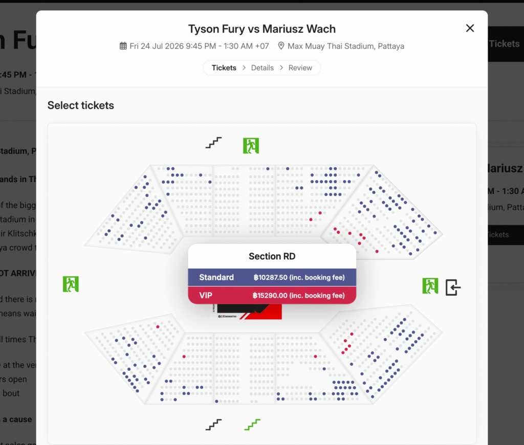 Tyson Fury Pattaya Fight 2026 seating
